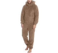 Vhersily Tutina Onesie con Cappuccio, Tuta da Uomo, Morbido Pigiama in Pile, Peluche Termico, Intera Jumpsuit Teddy Fleece Inverno Flanell Sleepwear Biancheria Notte con Chiusura Lampo Calda
