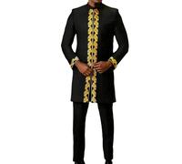Vhersily Uomo Africano Set 2 Pezzi Vestito Tradizionale Stile Abbigliamento Manica Lunga Abbottonatura Camicia E Pantaloni Etnico Dashiki Tuta, Comoda Biancheria Da Notte, Fresche e Traspirant