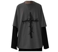 Vhersily Uomo Camicia Gotica Vintage Manica Lunga Top Dark, Academia Harajuku Cross Felpa, Loose Fit, Y2K, Abbigliamento Primavera, alla Moda, Estetico Streetwear, Techwear Alt Baggy