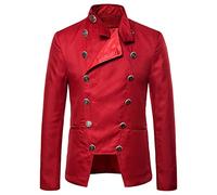 Vhersily Uomo Doppio Petto Blazer Giacca Slim Fit Stand Collar Quotidiano Affari Casual Maschio Veste Vestito, Gilet Vittoriano Giacca Punk Streetwear Festival, per Oktoberfest, Carnevale, Halloween
