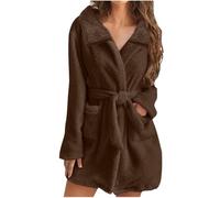 Vhersily Vestaglie Corta Donna Invernale Pile Elegante: Camicia da Notte con Cintura Sexy Vestaglia Manica Lunga in Peluche Pigiama Cappuccio Caldo Invernale Donna Calda Vestaglia Lunga Cappuccio
