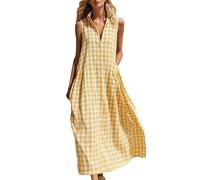 Vhersily Vestito A Quadretti Da Donna Estivo Primaverile In Cotone Con Tasche Leggero e Arioso BohéMien Romantico Curvy Traspiranti Morbido Classic Moda per Spiaggia Uso Quotidiano e Vacanze al Mare