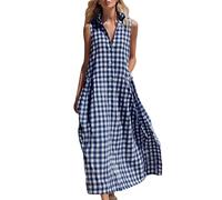 Vhersily Vestito A Quadretti Da Donna Estivo Primaverile In Cotone Con Tasche Leggero e Arioso BohéMien Romantico Curvy Traspiranti Morbido Classic Moda per Spiaggia Uso Quotidiano e Vacanze al Mare