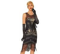 Vhersily Vestito Charleston Donna Elegante con Paillettes e Frange Abiti da Cerimoni Anni 20 Vestiti da Ballo Latino Americano Curvy Stile Trendy e Festivo Vibrante per del Ventre Cocktail Cerimonia