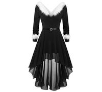 Vhersily Vestito Di Natale Da Donna Elegante Con Scollo A V Irregolare Da Sera Abito Da Babbo Natale In Velluto Curvy Feste Xmas Abiti Per Cena, Ballo, Matrimonio Regalo Natalizia Capodanno