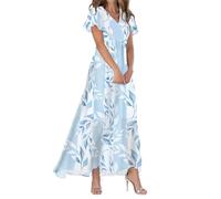 Vhersily Vestito Donna Boho Abito Chic Manica 3/4 Maxi Vestito Stampa Floral Vintage Loose Casual Lungo Abiti da Spiaggia, Vestiti Primaverile, Miniabito da Discoteca Da Cocktail Elegante, Passeggiata