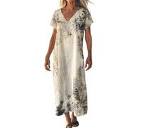 Vhersily Vestito Lungo Donna Elegante, con Scollo A V Fluente, Maniche Corte, Maxi Abito, Abiti da Ballo Leggeri, alla Moda, Fresche e Traspirant, Stile Streetwear, Abito Damigella, per Luna di Miele