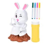 Vhjlfig Macchina per bolle per bambini, soffiatore a forma di coniglio con musica e , macchina per bolle con area di pittura fai da te, per ragazze, interni, esterni, compleanni, matrimoni
