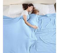 VHOME Coperta termica per dormire a caldo - Coperta estiva in bambù al 100% per adulti e bambini, leggera, può mantenere il corpo fresco per il sudore notturno, per divano e ovunque blu 240x220 cm
