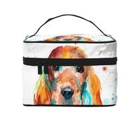 VhoMes Borsa per il trucco, Borsa per cosmetici grande Borsa da viaggio portatile in pelle impermeabile per donne e ragazze,Cute Art Cocker Spaniel cane fresco