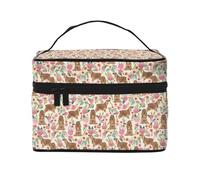 VhoMes Borsa per il trucco, Borsa per cosmetici grande Borsa da viaggio portatile in pelle impermeabile per donne e ragazze,Cocker Spaniel Fiori