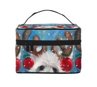 VhoMes Borsa per il trucco, Borsa per cosmetici grande Borsa da viaggio portatile in pelle impermeabile per donne e ragazze,Cervo del cane del West Highland White Terrier