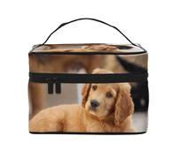 VhoMes Borsa per il trucco, Borsa per cosmetici grande Borsa da viaggio portatile in pelle impermeabile per donne e ragazze,Cuccioli di Cocker Spaniel Piccoli cani Spaniel Animali domestici