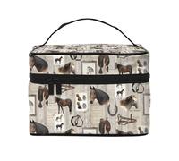 VhoMes Borsa per il trucco, Borsa per cosmetici grande Borsa da viaggio portatile in pelle impermeabile per donne e ragazze,Modello di cavallo