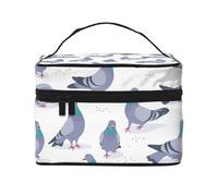 VhoMes Borsa per il trucco, Borsa per cosmetici grande Borsa da viaggio portatile in pelle impermeabile per donne e ragazze,Piccioni bluastri