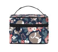VhoMes Borsa per il trucco, Borsa per cosmetici grande Borsa da viaggio portatile in pelle impermeabile per donne e ragazze,Volpe Animale Fiore Lunedì E Figlia Figlio