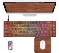 VHPUNW Keycaps giapponesi con venature del legno, tastiera da gioco meccanica al 65%, tastiera da gioco RGB con interruttore bianco silenzioso tastiera cablata con tappetino per mouse (tastiera con
