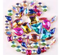 VHTDFEVXO Strass di Vetro, Cristalli di Vetro Strass da Cucire, Confezione 50 Sciolti con Retro Piatto e Griffe Dorate, Forme Miste, Stili Multipli(50pcs AB Colors Mix)