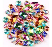 VHTDFEVXO Strass di Vetro, Cristalli di Vetro Strass da Cucire, Confezione 50 Sciolti con Retro Piatto e Griffe Dorate, Forme Miste, Stili Multipli(50pcs Rainbow Mix)