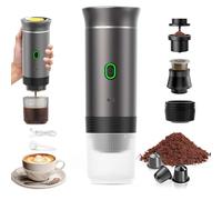 VHV Macchina Caffe Portatile 3 In 1 Macchina Caffe, 3 Minuti Di Auto-Riscaldamento, Caffettiera Elettrica Compatibile con Piccole Capsule, Grandi Capsule, Caffe Macinato, Per Ufficio, Auto (Grigio)