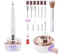 VHV Professional Electric Nail File Nail Sander/Portable Cordless Electric Manicure Pedicure Kit 12 in 1 con lampada UV - USB ricaricabile - Low Amplitude for Acrylic and Gel Nails (bianco)