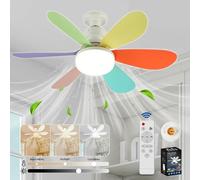 VHV Ventilatore da Soffitto con Luce e Telecomando, LED Ventilatore Dimmerabile Plafoniera con 40W E27 Lampada Integrata, 6 Pale, 3 Velocità, Silenzioso, per Soggiorno, Camera, Tramonto (Colore)