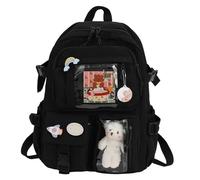 VHVYWY Zaino Kawaii, Zaini Giapponese, Zainetto Scuola Elementare Bambini Carina con Accessori Pendenti, Borsa da Scuola Backpack for Teens Girls Black