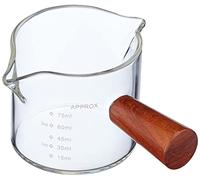 VIA CREMA Misurino 75 ml Pratico Dosatore a 2 Beccucci con Manico in Legno Anti Scottatura. Coffee measuring shot Glass (Wood Handle)