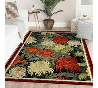 Via Vela 240x300cm Tappeto lavabile di metà secolo Naturalismo Grandi morbidi per soggiorno colorati con motivo a crisantemo camera da letto Sala pranzo sottile antiscivolo floreale classico