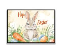 Via Vela Acquerello Stile Adorabile Coniglietto Pasqua Tela Arte Della Parete Spring Decor Immagini Opere d'arte Stampe Colori Uova Carota Pittura per la Nursery Decor 60x92cm con Cornice Nera