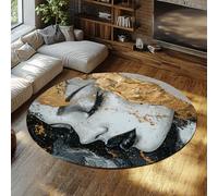 Via Vela Alfombras abstractas modernas redondas 150cm Papel aluminio oro rostro mujer retrato alfombrilla pelo bajo resist manchas grande fina antidesl lavable para Salón Dormitorio