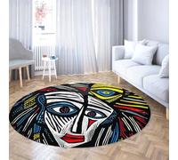 Via Vela Alfombras abstractas redondas 150cm Picasso estilo cubismo patrón rostro alfombrilla grande fina resist manchas plegable antidesl pelo bajo lavable para Salón Dormitorio Estudio