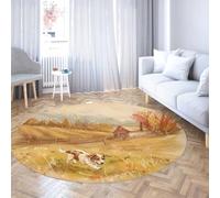 Via Vela Alfombras redondas campestres 80cm Granja perro otoño establo alfombrilla lavable antidesl grande plegable pelo bajo fina resist manchas para Salón Dormitorio Hab infantil