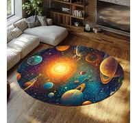 Via Vela Alfombras redondas galaxia espacial 80cm Sistema solar planetas sol arte alfombrilla lavable antidesl grande fina plegable pelo bajo resist manchas para Sala juegos Hab infantil