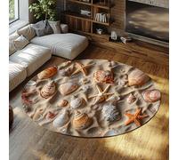 Via Vela Alfombras redondas náuticas playa 80cm Océano concha estrella mar arena orilla alfombrilla plegable pelo bajo resist manchas fina antidesl lavable para Salón Dormitorio
