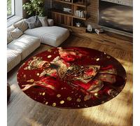 Via Vela Alfombras redondas rojas Chinese Wealth 100cm Caishen monedas oro suerte fortuna alfombrilla plegable pelo bajo resist manchas fina antidesl lavable para Salón Dormitorio