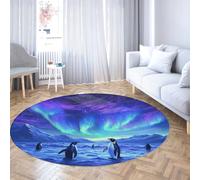 Via Vela Antarctic Aurora Scenery Tappeto rotondo antiscivolo lavabile 180cm Pinguini del ghiacciaio Stampa Tappeto a cerchio grande per sala studio Sala da pranzo Home Decor