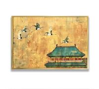 Via Vela Architettura tradizionale cinese gru uccelli tela orientale Decor della parete pittura culturale stampe per soggiorno poster asiatico opera d'arte 40x60 cm con cornice in oro