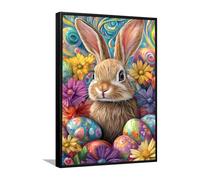 Via Vela Arte astratta Fiori Coniglietto di Pasqua Tela di canapa Arte della parete Home Decor Coniglio Immagine Stampa Poster per soggiorno Camera da letto Pittura colorata 40x60cm con cornice nera