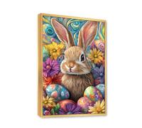 Via Vela Arte astratta Fiori Coniglietto di Pasqua Tela di canapa Arte della parete Home Decor Coniglio Immagine Stampa Poster per soggiorno Camera da letto Pittura colorata 40x60cm con cornice d'oro