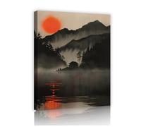 Via Vela Arte murale giapponese su tela al tramonto Murales Mountain Lake Immagini sceniche Stampe d'arte Poster in stile inchiostro Pittura per decorazioni di sala conferenze 60x80cm