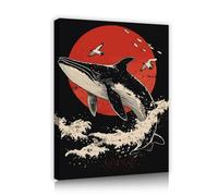 Via Vela Arte murale su tela di balena e luna stampe oceaniche della fauna selvatica murale in stile vintage arte degli animali per soggiorno camera da letto arredamento ufficio 50x60cm