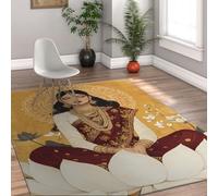 Via Vela Boho Tappeto 60x90cm Fiori di Loto Design Fiore Tappetino lavabile da ufficio Ritratto una donna in meditazione antiscivolo nel corridoio sottili pieghevoli d ingresso moderno a pelo