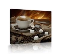 Via Vela Caffè tela di canapa parete arte moderna rustica opera d'arte contemporanea caffè chicco tazza stampa grande cafe stile poster per soggiorno cucina decor 50x60cm telaio interno