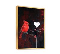 Via Vela Cardinale rosso e cuore tela arte della parete romantico uccello immagini opere d'arte stampe natura poster pittura contemporanea per home office decor 80x120cm con cornice in oro