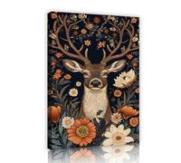 Via Vela Cervo floreale tela arte della parete natura fauna selvatica opere d'arte stampe rustico animale poster pittura murale bosco per soggiorno camera da letto arredamento 50x75cm
