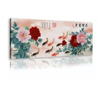 Via Vela Cinese Peonia Pesce Rosso Tela Stampe Da Parete Pittura Floreale Asiatica Buona Fortuna Feng Shui Koi Pesce Poster Opera D'arte Per Hotel Decor 50x147cm telaio interno