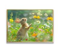 Via Vela Coniglio in Fiori Selvatici Tela Arte Della Parete Natura Animali Immagini Stampe Stampe Cute Bunny Pastoral Style Poster per Camera Da Letto Ufficio Decor 80x120cm con cornice in oro