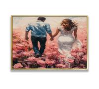 Via Vela Coppia romantica in roseto tela di canapa stampe d'arte da parete immagini a tema matrimonio coppia rose rosa poster pittura per bagno home decor 60x92cm con cornice in oro