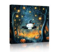 Via Vela Design estetico Arte della parete Halloween Notte di fantasia Foresta Poster Pittura murale Simpatico Pipistrello Fantasma Tela Stampa Opera d'arte per studio Decor 50x50cm telaio interno
